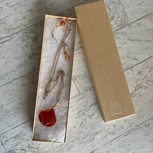 Homemade Jewelry Red and Orange Carnelian Gemstones Gold Tone Necklace Earrings